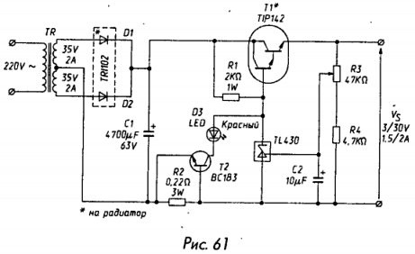 Источник питания с защитой на составном транзисторе и TL430